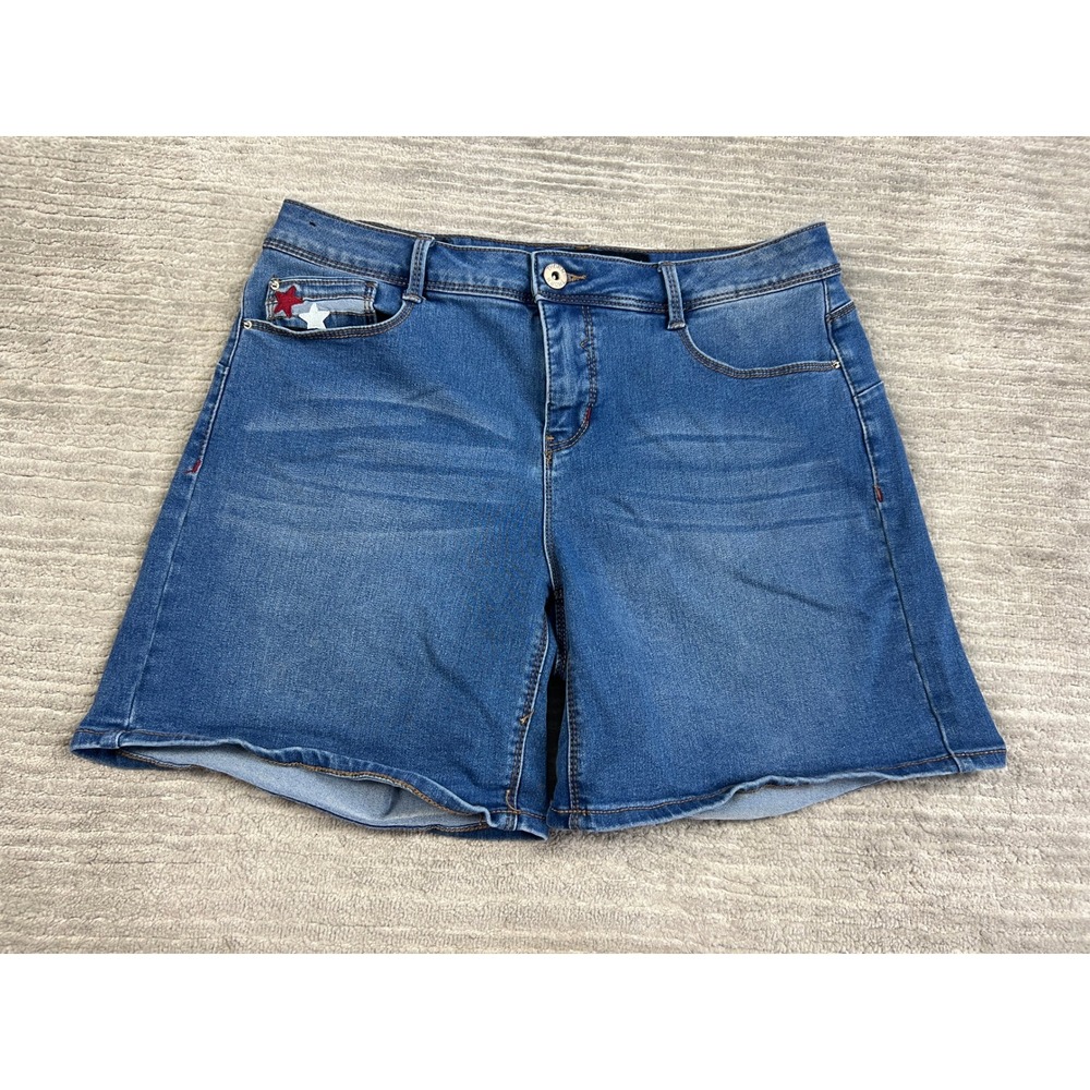 Thorn Denim Shorts Womens 14 Blue Curvy Fit Star Embroidery‎ Medium Wash Stretch